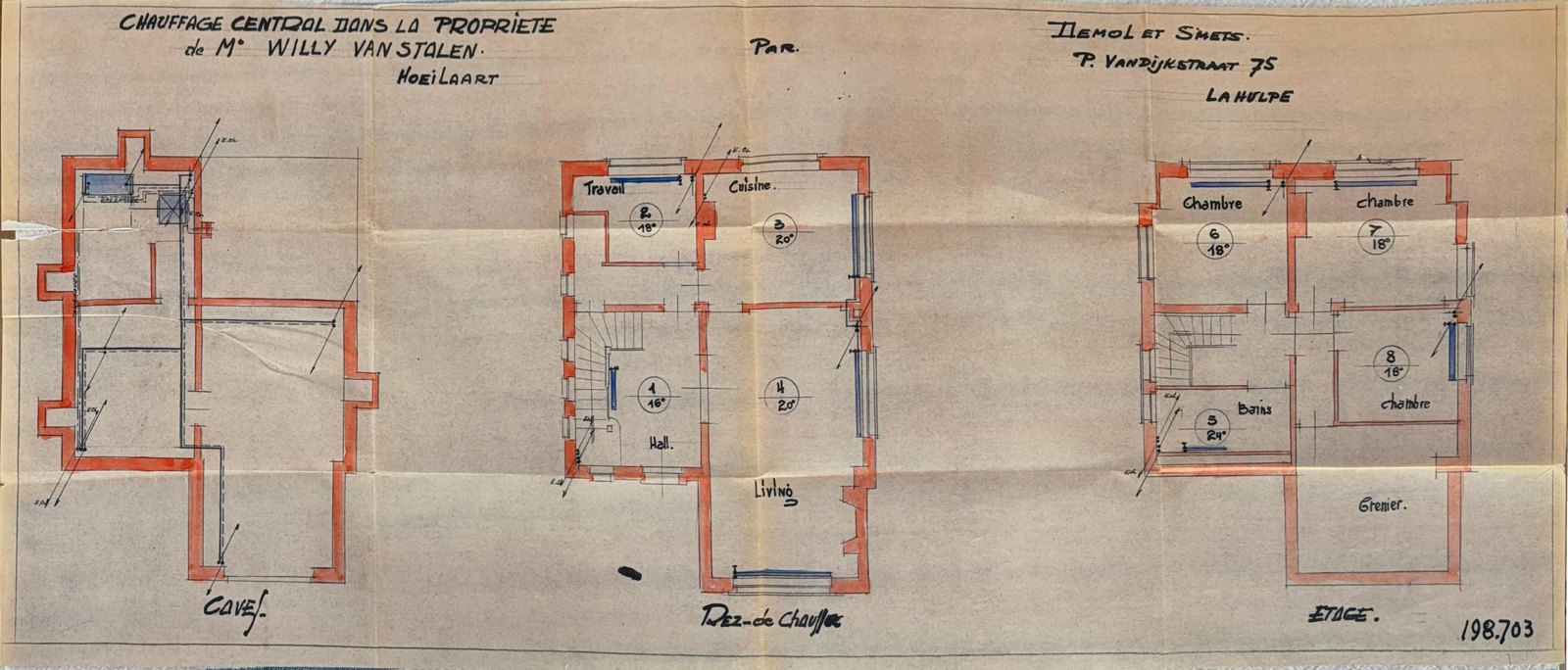 Origineel chauffageplan van de woning